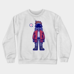 Cute Spaceman Astronaut Wearing Jacket Cartoon Crewneck Sweatshirt